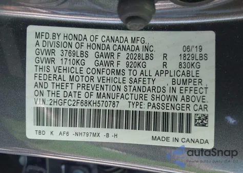 2019 Honda Civic Lx z USA, uszkodzony, nr VIN 2HGFC2F68KH570787